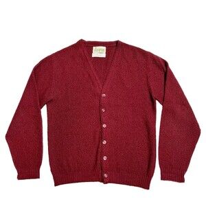 Vintage 60s 70s Forum Sportswear Wintuk Mens Red Knit Cardigan Sweater USA Small
